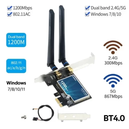 FENVI FV-AC1200S WIFI-5 PCIE WiFi Network Adapter Card with intel 7260AC Chip set, Dual Band 2.4Ghz/5Ghz, Bluetooth 4.0, Maximum Speed 1200Mbps, High Gain Dual Band Antena and Efficient Head Sink & Letest WPA2 Security - Image 3
