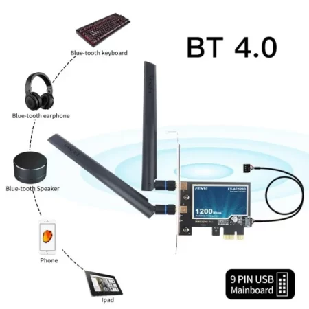 FENVI FV-AC1200S WIFI-5 PCIE WiFi Network Adapter Card with intel 7260AC Chip set, Dual Band 2.4Ghz/5Ghz, Bluetooth 4.0, Maximum Speed 1200Mbps, High Gain Dual Band Antena and Efficient Head Sink & Letest WPA2 Security - Image 4